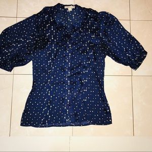 Navy blue dotted button down blouse